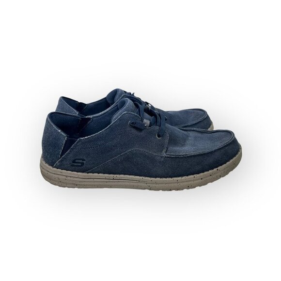 SKECHERS Men's Size 10.5 Melson Volgo Slip-On Loafer Blue Gray Canvas Shoe - Picture 1 of 7